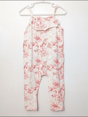 Zara Cream Jumpsuit with Red Print 12-18 M Cotton